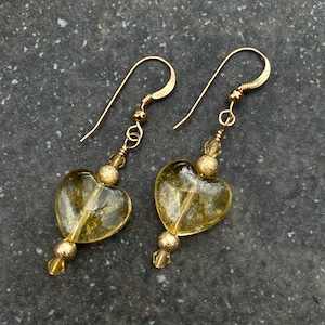 Heart Citrine  and 14 kt gold fill drop earrings, handmade jewelry, gemstone, semiprecious, gift ideas for her