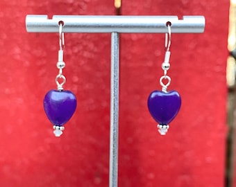 Russian Amethyst Hearts w/ White Topaz and Sterling Silver Drop Earrings