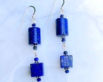 Lapis Lazuli Gemstone and sterling silver drop earrings