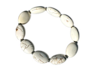 White turquoise gemstone and Brass Bracelet