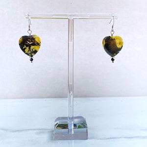 Yellow Turquoise Hearts and Oxidized Sterling Silver Drop Earrings Gemstone earrings handmade jewelry, crystal, semiprecious, gifts for her