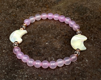 Pulsera Luna de Nácar: Ágata Rosa, Relleno de Oro Rosa