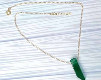 Green Agate 14kt Gold Filled Necklace: Semiprecious Crystal