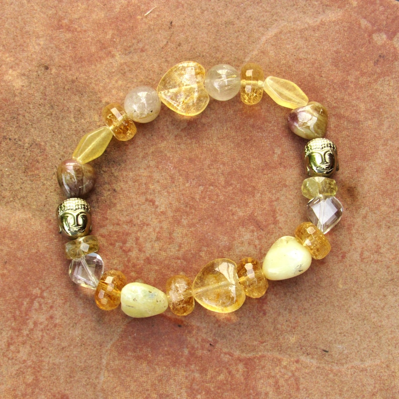 Topaz Women/'s Golden Buddha and Citrine Jasper Gemstone Bracelets Calcite
