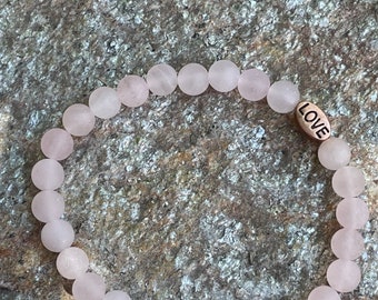 Rose Quartz Bracelet with Copper "LOVE" Charm