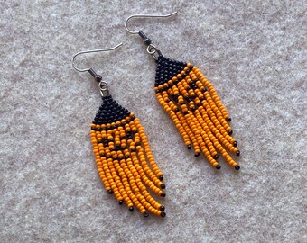 Boucles D'oreilles Halloween Citrouille-lanterne – Fait Main, Bois, France, Neuves