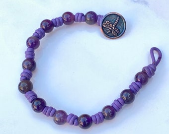 Amethyst Gemstones and Sterling Silver Leather Bracelet