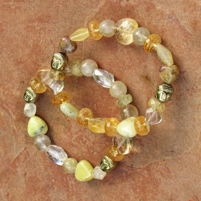 Topaz Women/'s Golden Buddha and Citrine Jasper Gemstone Bracelets Calcite