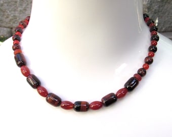 Carnelian and Tiger Eye gemstone beaded necklace, handmade jewelry, semiprecious, crystal, gifts ideas, beaded