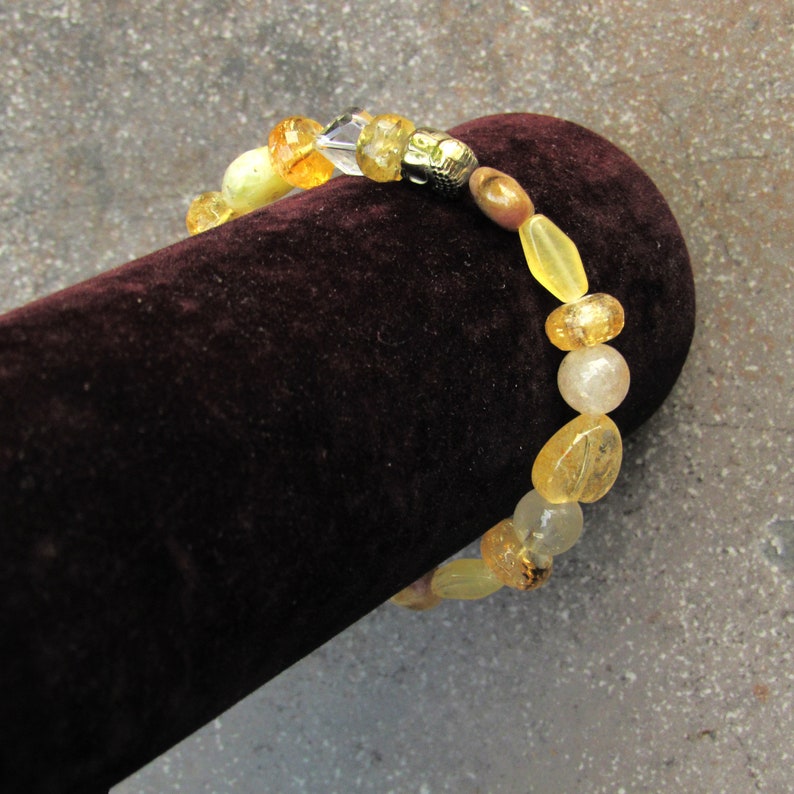 Topaz Women/'s Golden Buddha and Citrine Jasper Gemstone Bracelets Calcite