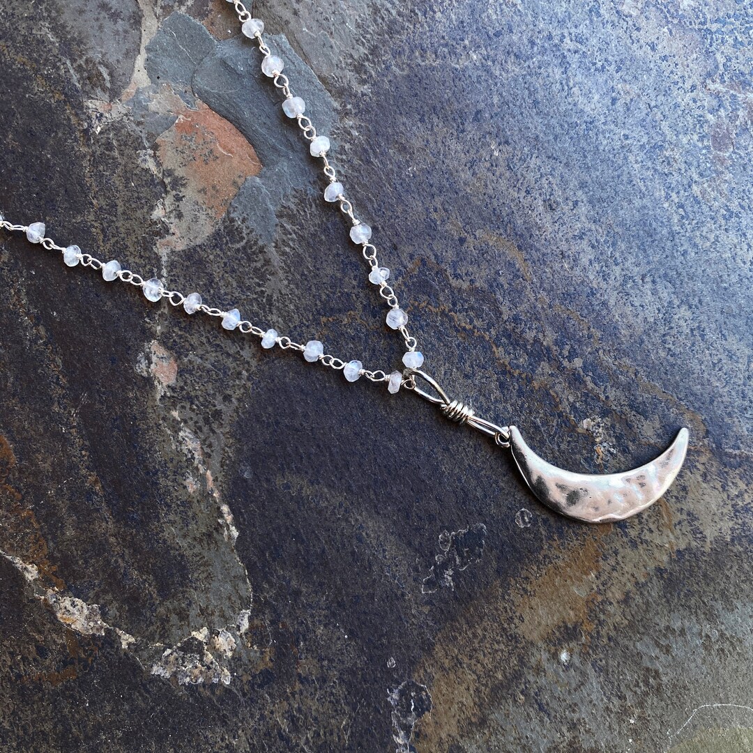 Sterling Silver Moonstone Necklace: Crescent Moon Pendant - Etsy