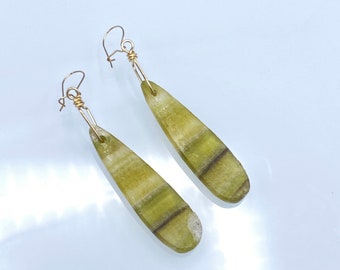 Yellow Fluorite Gemstone Drop Earrings: 14kt Gold Fill Dangle