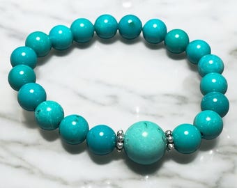 Pulsera de cuentas turquesas hecha a mano: plata de ley, cristal semiprecioso