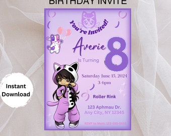 Aphmau Editable Printable Birthday Invitation Kids Invitation, Editable in canva Birthday Invitation Digital Roblox Invitation Aphamu girls