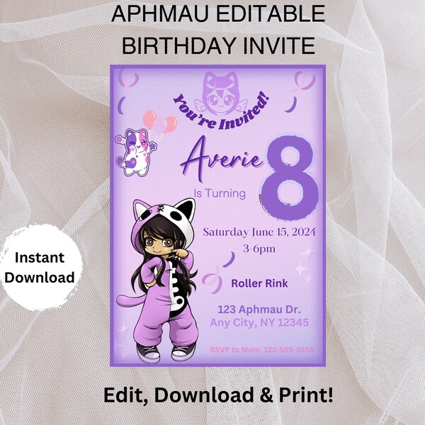 Aphmau Editable Printable Birthday Invitation Kids Invitation, Editable in canva Birthday Invitation Digital Roblox Invitation Aphamu girls