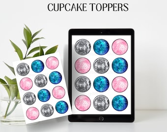 Disco Ball 3D Digital Printable Cupcake Toppers, Instant Download, Disco, 70's party, Music Disco Party, Decor Birthday, Tags, Let's Dance