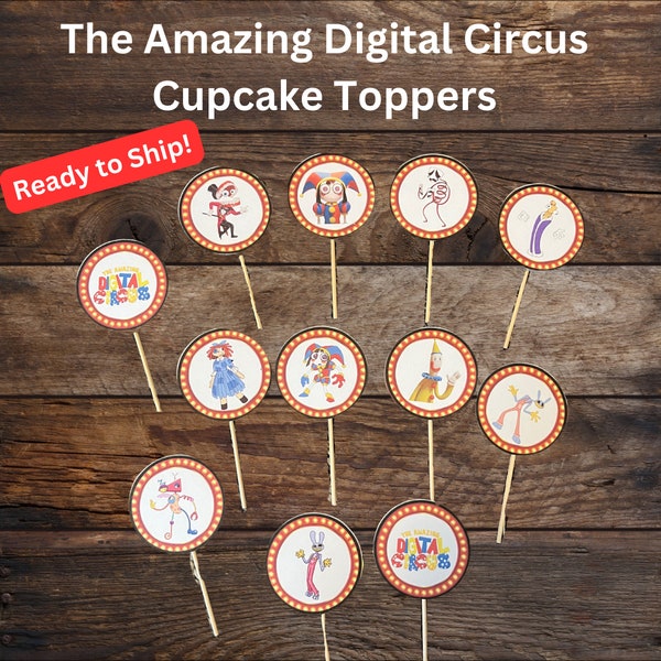 The Amazing Digital Circus 2" Cupcake Toppers Physical 2 inch, ready to ship, cupcake toppers, birthday party decor,Pomni Jax Digital Circus