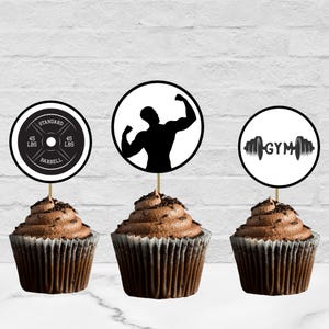 Body Builder Printable Cupcake Toppers Gym Weights Theme Birthday Party DIY Printable INSTANT DOWNLOAD 2 inch toppers, png, men birthday