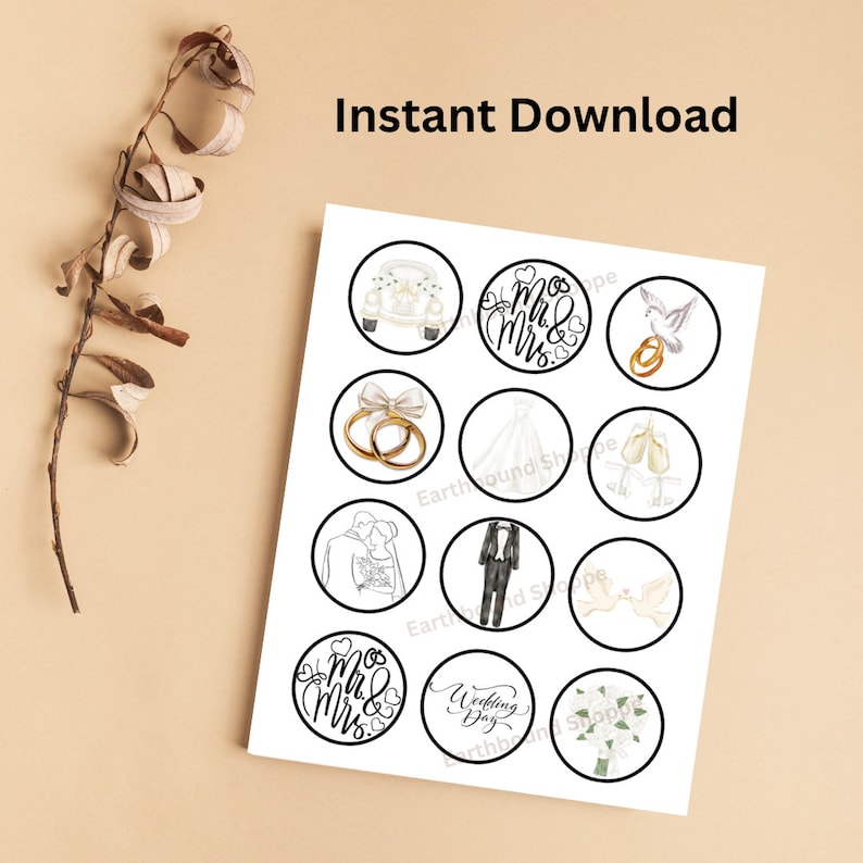Wedding Cupcake Toppers Printable Cupcake Toppers Favor Etsy