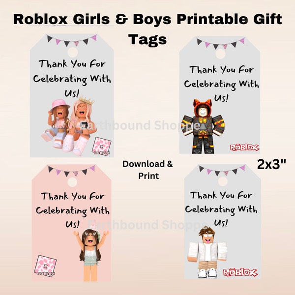 Roblox Girls Boys Printable Gift tags, birthday party decor, Roblox cute girls boys tags, Roblox character party DIY tags, favor tags, favor
