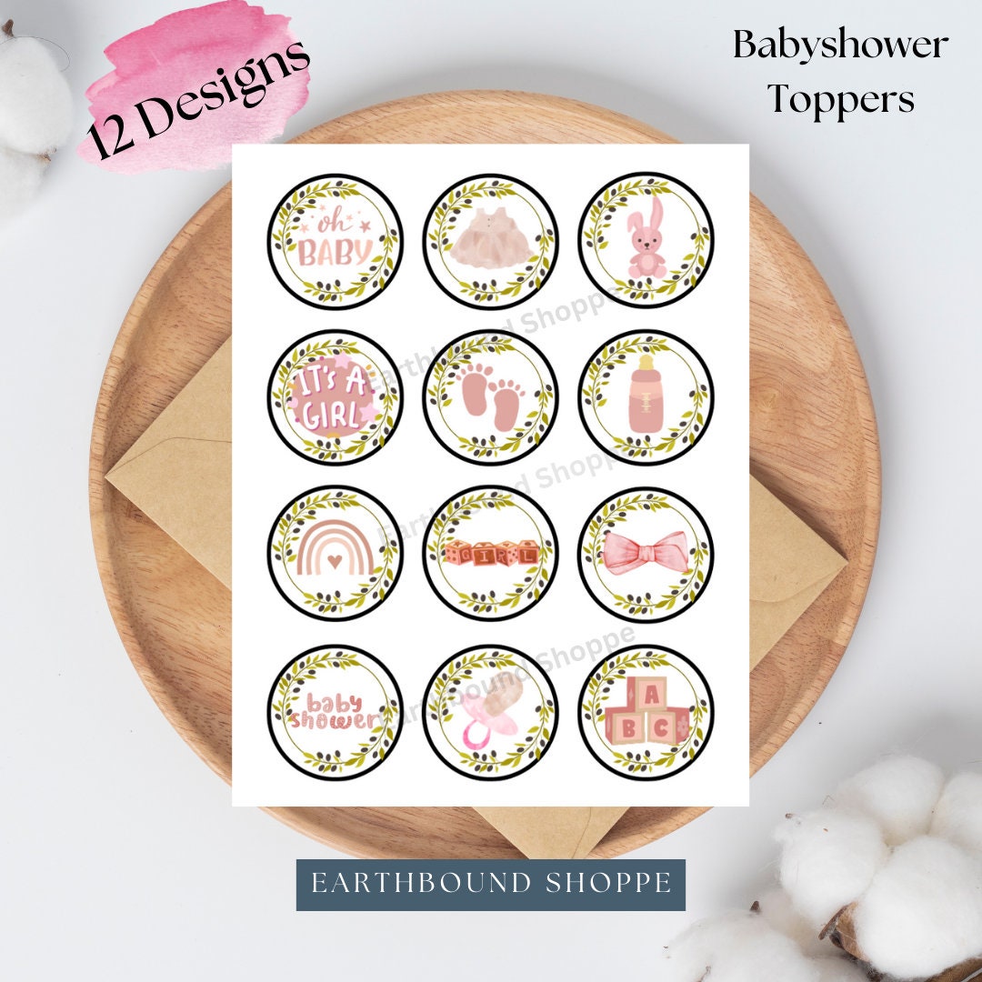 Baby Shower Cupcake Toppers, Greenery Cupcake Toppers, Baby Girl Shower ...