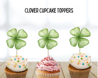 Clover Cupcake Toppers, St. Patrick's Day Decor, Party Supplies, Four Leaf Clover, Green Clover, Irish, Lucky Clover St. Patty's, Leprechaun