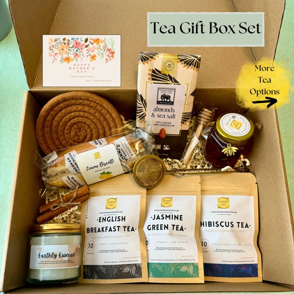 Tee-Geschenk-Box mit Schokolade, Biscotti, Gold Tee-Sieb, Kerze, Honig, Freund, danke Denken an Sie Geschenk, Sympathie Her, Muttertag