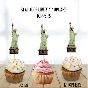 Decorazioni per cupcake a tema Statua della Libertà, decorazioni vintage, decorazioni a tema viaggio, festa a tema Statua della Libertà, New York City, statua famosa, costa orientale