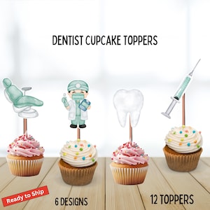 Decorazioni per cupcake a tema dentista, scuola di specializzazione in odontoiatria, decorazioni per denti, festa a tema fatina dei denti, festa di compleanno, igienista dentale, assistente dentale