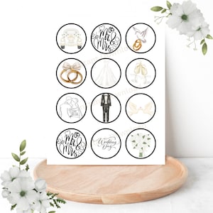 Wedding Cupcake Toppers, Printable Cupcake Toppers, Favor Tags, Wedding Decor, Modern, Minimalist, Digital File, Wedding Topper svg, Bride