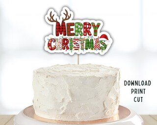 Topper Per Torta Di Natale Glitterato - Buon Natale, 15,8x17 Cm, Rosso E Verde, 1 Pezzo