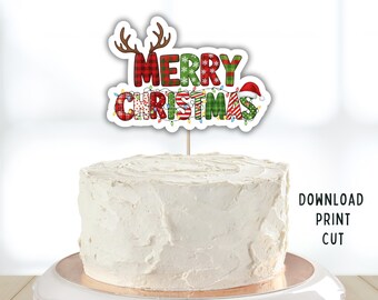 Topper Per Torta Di Natale Glitterato - Buon Natale, 15,8x17 Cm, Rosso E Verde, 1 Pezzo