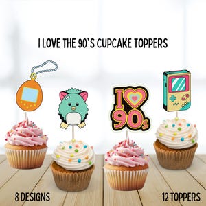 Adoro i topper per cupcake degli anni '90, topper retrò, festa con stereo portatile, tema di compleanno vintage, telefono a conchiglia, console per videogiochi, festa per bambini anni '90, millennial