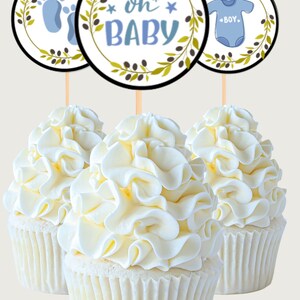Baby Shower Cupcake Toppers, Greenery Cupcake Toppers, Baby Boy Shower ...