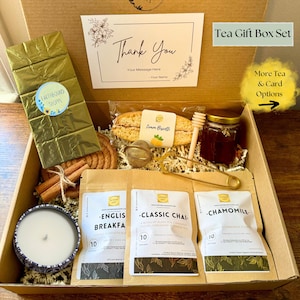 Tea Gift Box with Chocolate, Biscotti, Gold Tea Infuser, Candle, Honey, Friend,  Thank you Thinking of You Gift, Fathers Day Gift, Dad, Mom
