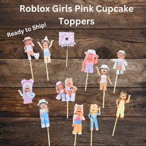 Roblox Girls Pink Cupcake Toppers Physical 2 inch, ready to ship, Roblox Girls cute cupcake toppers, birthday party decor,Roblox birthday,
