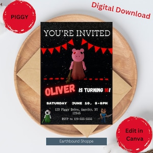 Roblox Piggy Digital Invitation, Piggy Roblox Party Invitation, Roblox Invitation, Roblox party digital invite, Piggy Roblox, kids party