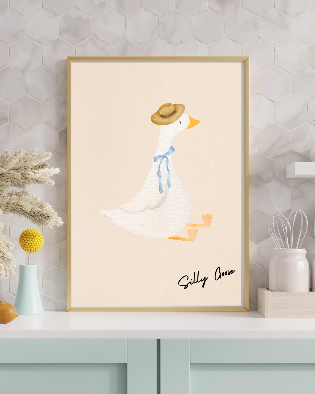 Silly Goose Wall Art Cute Goose Poster, Bluebow Nursery Decor Farm ...