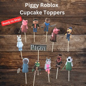 Piggy Roblox Characters Cupcake Toppers Physical 2 inch, ready to ship, Roblox toppers, birthday party decor,Roblox birthday party Piggy