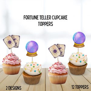 Adornos para cupcakes de adivino, adornos para cartas del tarot, adornos para bolas de cristal, temáticas de fiesta, fiestas psíquicas, visión del futuro, adornos místicos