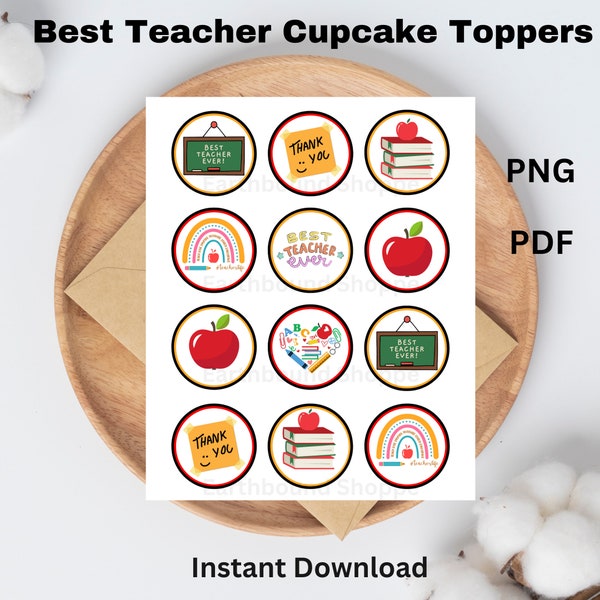 Best Teacher Thank You Druckbare Cupcake-Topper, digital druckbare Cupcake-Topper, Lehrer-Dankeschön-Tag, Tags-Dekor, Cupcake-Dekor png