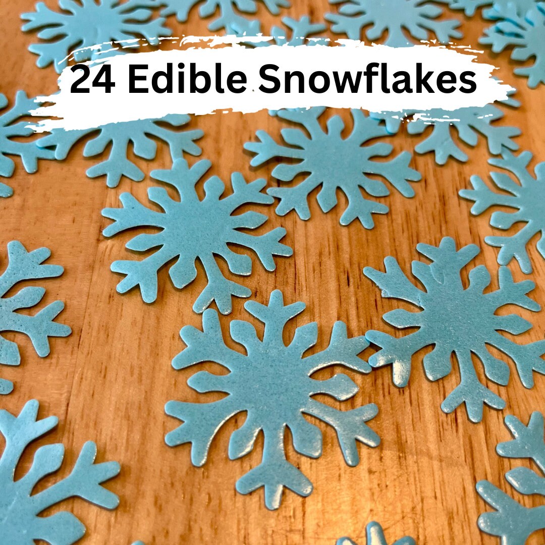 Edible Snowflakes 24 Pieces Edible Wafer Paper Blue Etsy