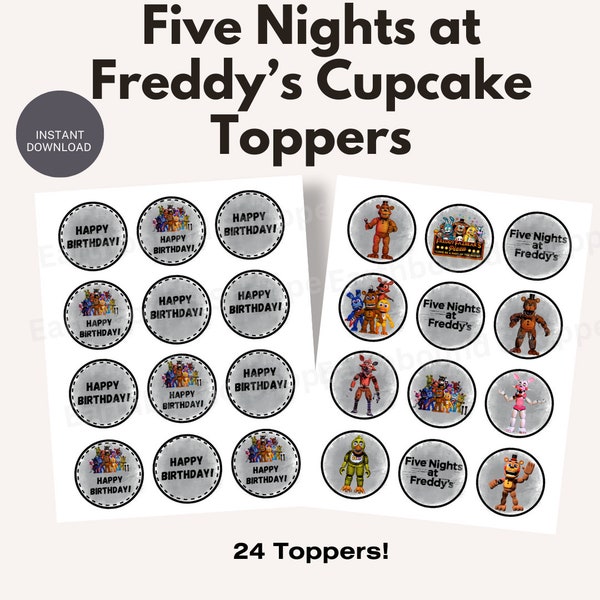 Five Nights at Freddys Cupcake Toppers, Printable cupcake toppers, five nights at Freddys png, party decor, instant download toppers, kids