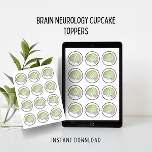 Brain Neurology Digital Cupcake Toppers, Brain Anatomy, Neurologist Toppers, Brain Theme Party, Kids Science Class, Biology, IQ, Printable