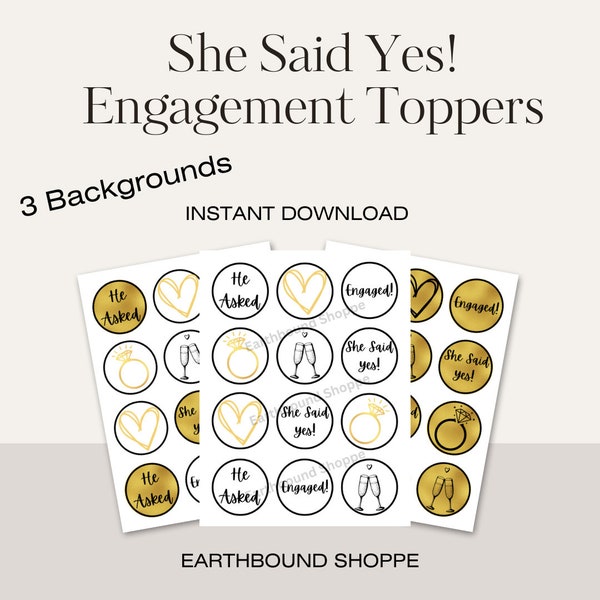 He Asked, She Said Yes Cupcake Toppers, Engagement Cupcake Toppers, Engagement Party Decor, Printable Cupcake toppers, diamond ring pfd