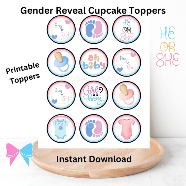 Gender Reveal is It a Girl Boy Cupcake Toppers, Theme Party Instant Download 2" toppers, Cupcakes Printable Toppers, baby reveal party theme