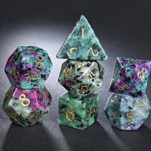 Full Set Ruby in Zoisite  Gemstone DnD Dice Set - Dungeons and Dragons, RPG Game DND MTG Game