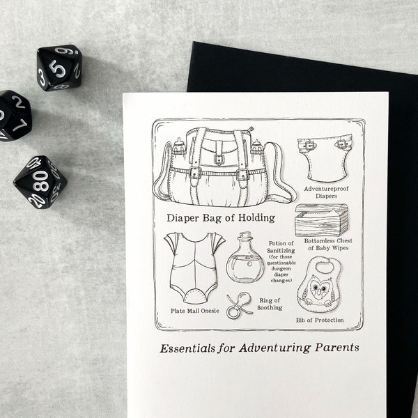 New Baby Congratulations - Supplies for Adventuring Parents - D&D/RPG baby card