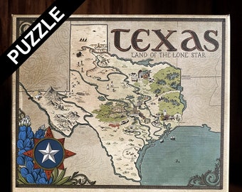 Texas Fantasy Map Puzzle - puzzle de 500 pièces - art cartographique, carte RPG - cadeau fantastique, cadeaux geek, cadeaux nerd, cadeau maître de donjon, cadeau puzzle