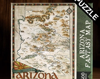 Puzzle de carte fantastique de l'Arizona - puzzle de 500 pièces - art de la carte, carte RPG - cadeau fantastique, cadeaux geek, cadeaux nerd, cadeaux maître de donjon, cadeaux puzzle